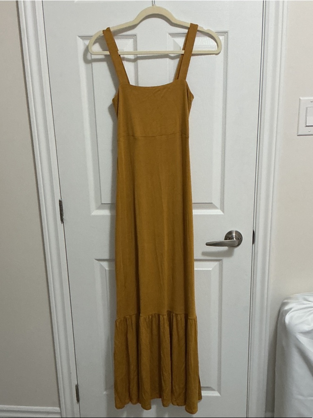 Banana Republic Mustard Yellow / Gold Adjustable Button Strap Ruched Maxi Dress